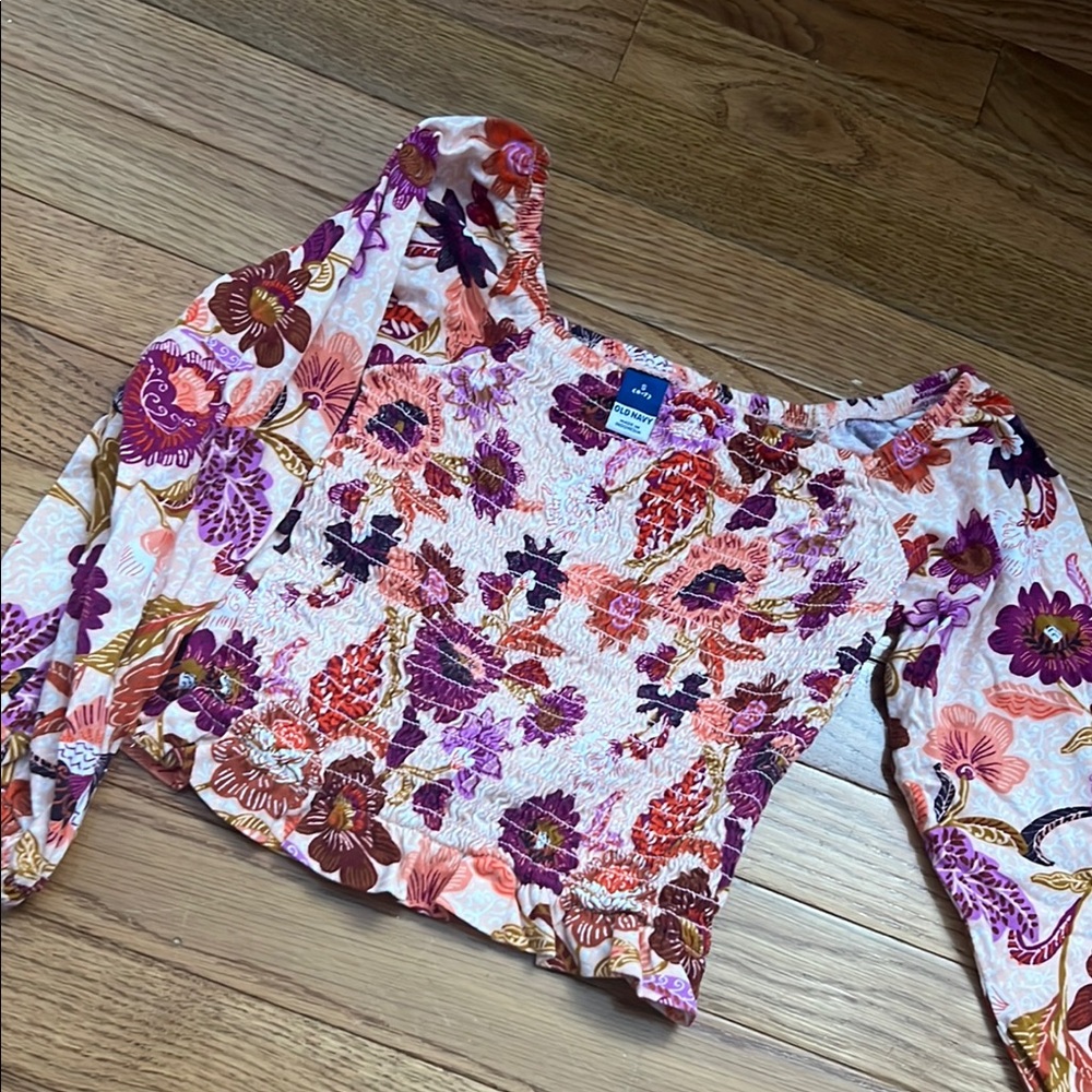 Old Navy Pink Smocked Ruffled 3/4 Sleeve Blouse
